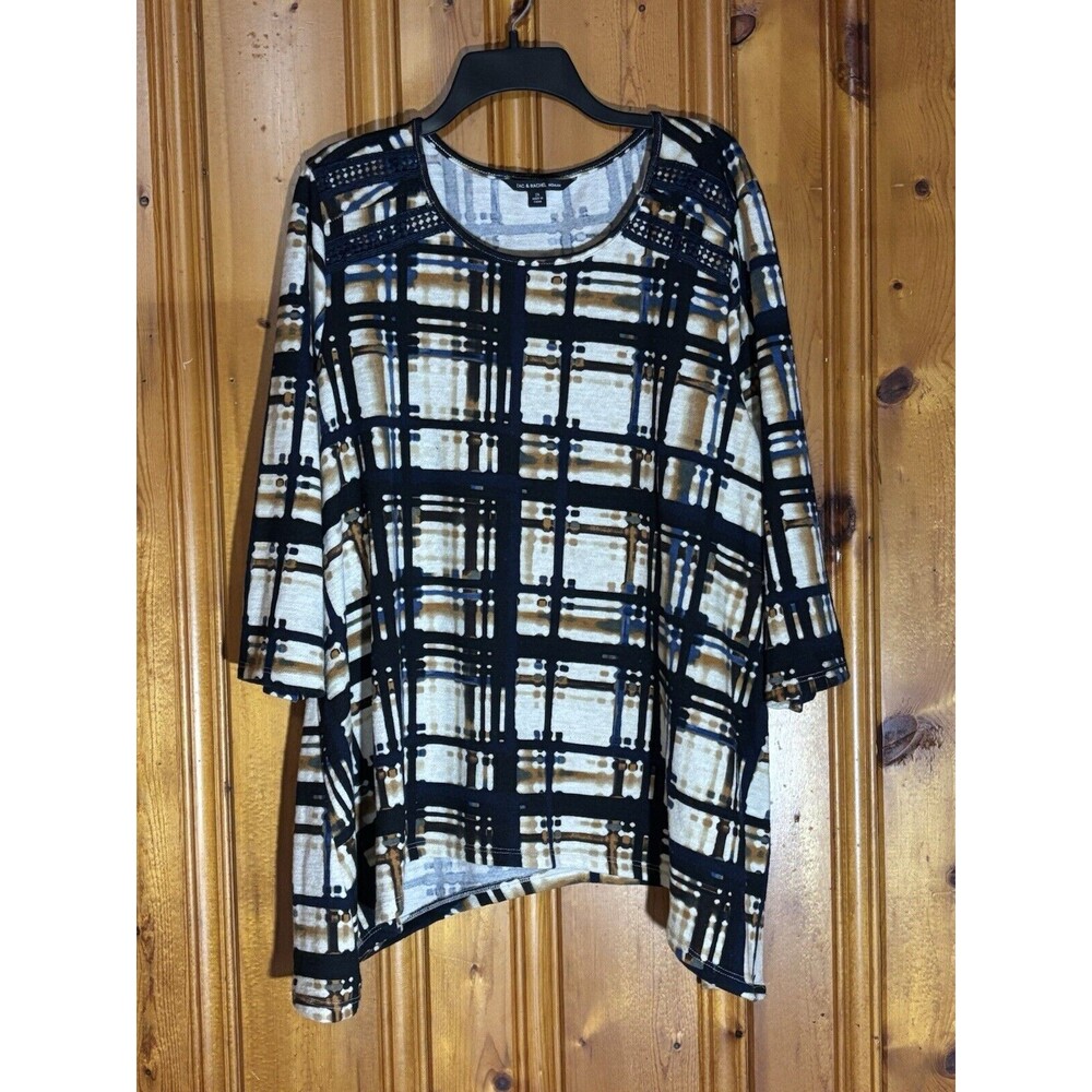 Zac & Rachel Woman Sweater 2X Plaid Long Sleeves Lightweight Shark Bite Hem
